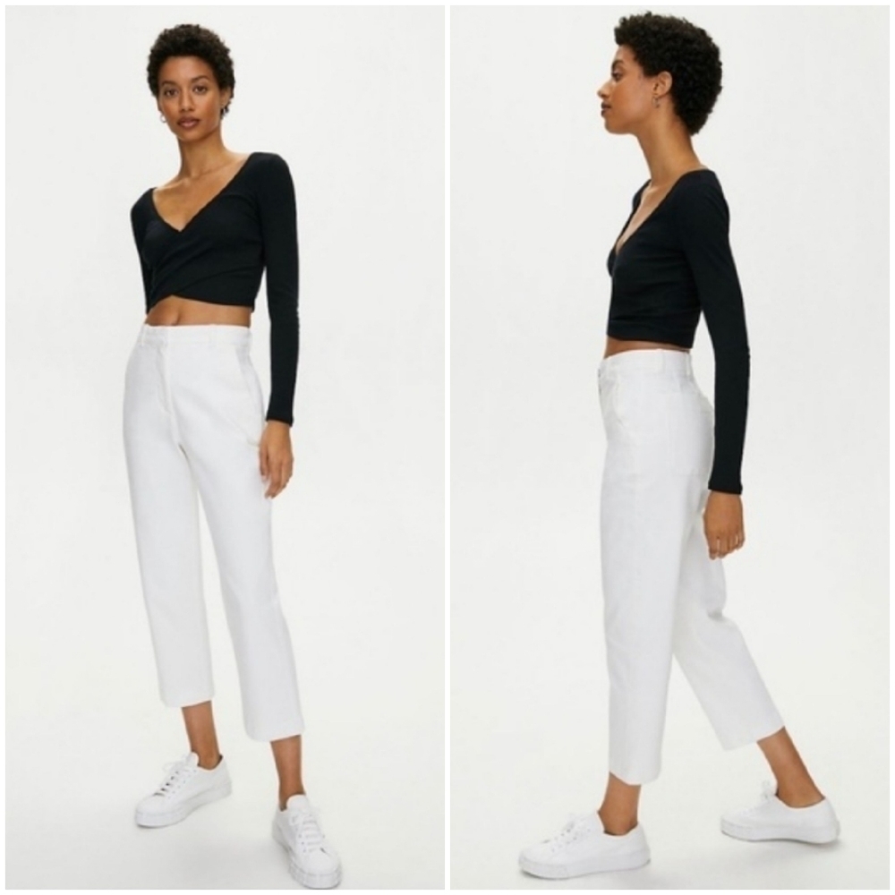 Babaton Andro White Twill Pants High Rise Straight Leg Cropped